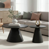 Set tavolinash kafeje Donda pakoworld mdf-metal 2 copë të zeza