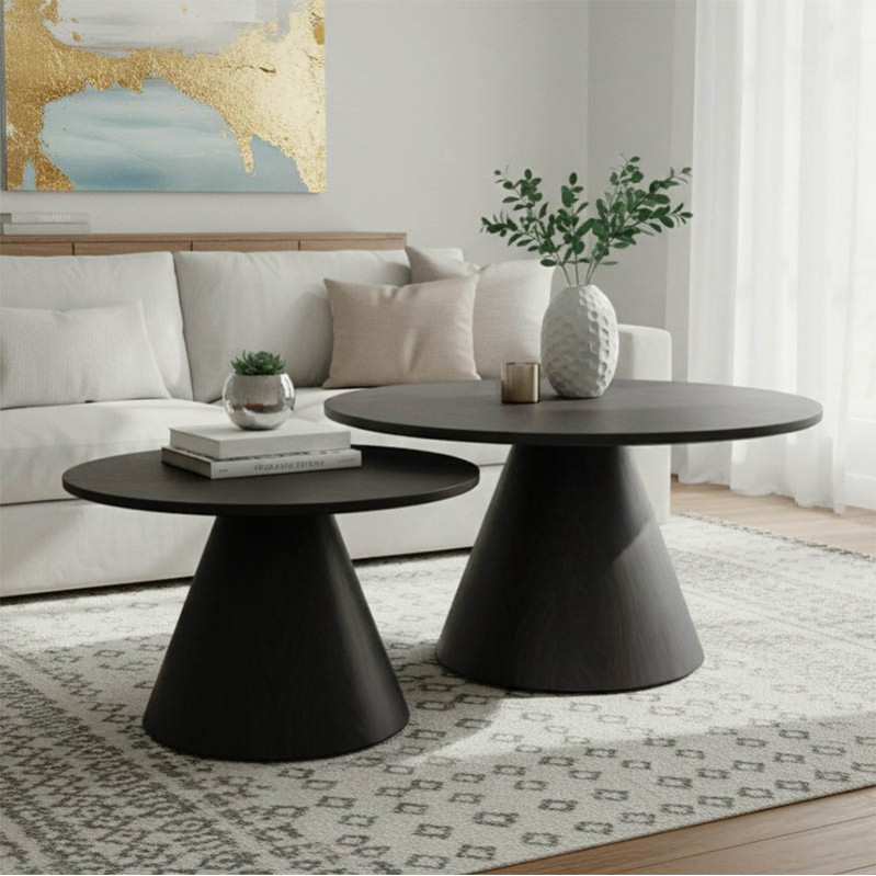 Set tavolinash kafeje Donda pakoworld mdf metal 2 copë të zeza