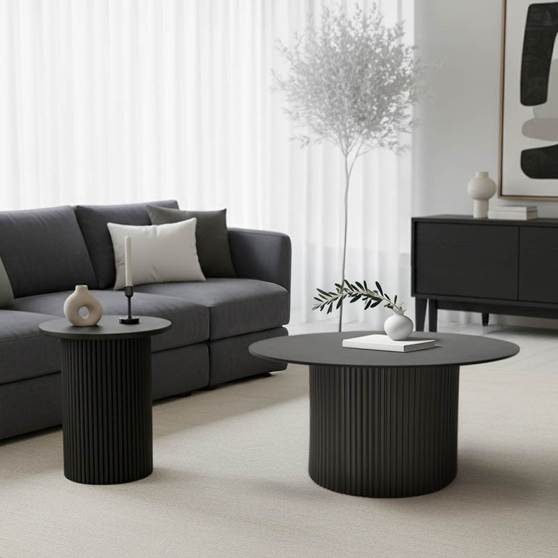 Set tavolinash kafeje Dovel pakoworld mdf-metal 2 copë të zeza