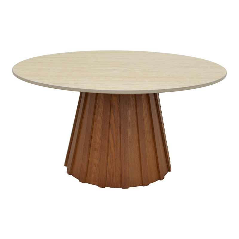 Tavolinë kafeje Franzel pakoworld guri i sinterizuar me pamje travertini-mdf arrë D80x40cm