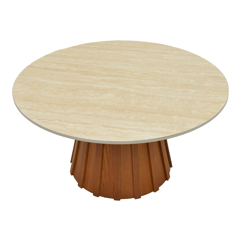 Tavolinë kafeje Franzel pakoworld guri i sinterizuar me pamje travertini-mdf arrë D80x40cm