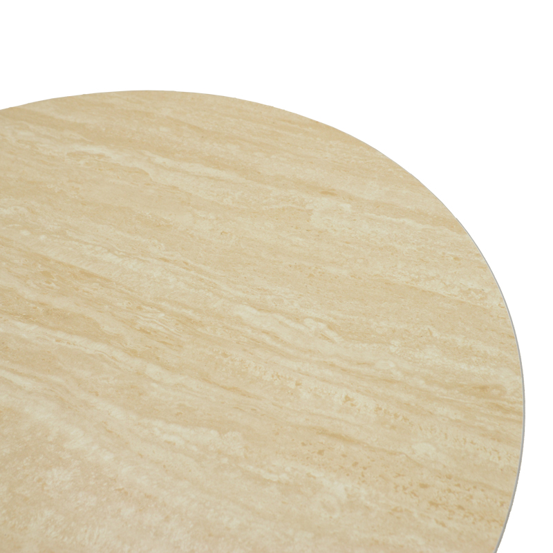 Tavolinë kafeje Franzel pakoworld guri i sinterizuar me pamje travertini-mdf arrë D80x40cm