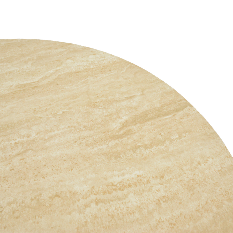 Tavolinë ngrënieje Franzel pakoworld guri i sinterizuar me pamje travertini-mdf arrë D120x75cm