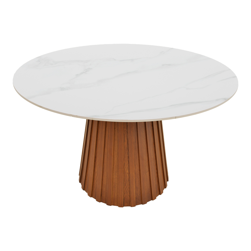 Tavolinë ngrënie Franzel pakoworld sintered stone me pamje mermeri-mdf në nuancë natyrale D120x75cm
