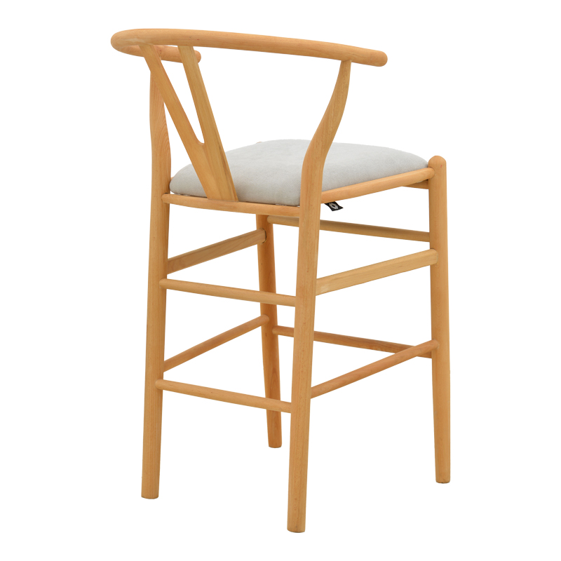Stol bari me lartësi mesatare Wishbone pakoworld dru gome-pëlhurë në ngjyrë natyrale-gri 51x60x95cm