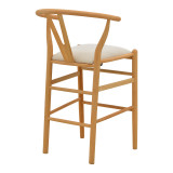 Stol bari me lartësi mesatare Wishbone pakoworld dru gome-pëlhurë në ngjyrë natyrale-beige 51x60x95cm