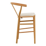 Stol bari me lartësi mesatare Wishbone pakoworld dru gome-pëlhurë në ngjyrë natyrale-beige 51x60x95cm