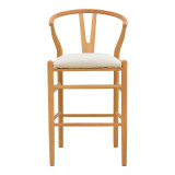Stol bari me lartësi mesatare Wishbone pakoworld dru gome-pëlhurë në ngjyrë natyrale-beige 51x60x95cm