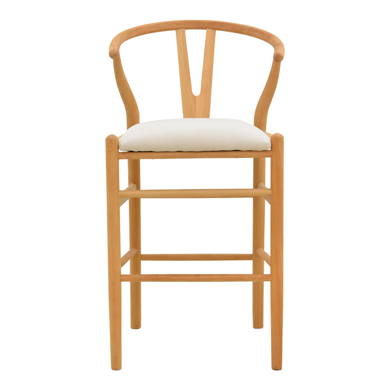 Stol bari me lartësi mesatare Wishbone pakoworld dru gome-pëlhurë në ngjyrë natyrale-beige 51x60x95cm