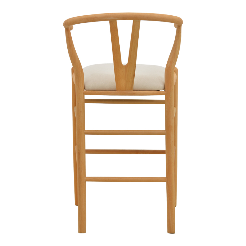 Stol bari me lartësi mesatare Wishbone pakoworld dru gome-pëlhurë në ngjyrë natyrale-beige 51x60x95cm