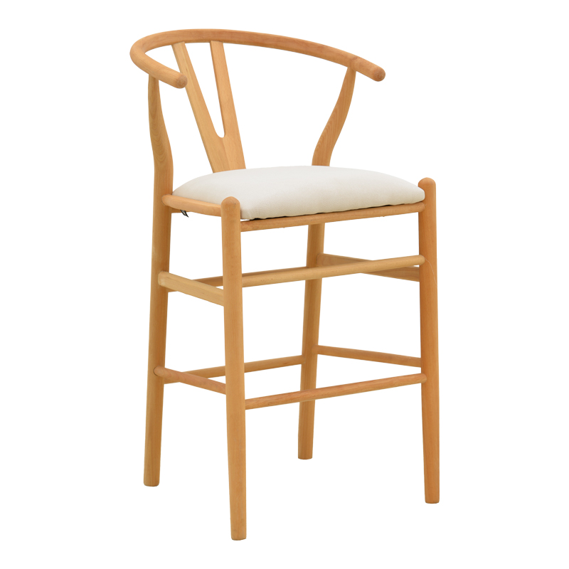 Stol bari me lartësi mesatare Wishbone pakoworld dru gome-pëlhurë në ngjyrë natyrale-beige 51x60x95cm