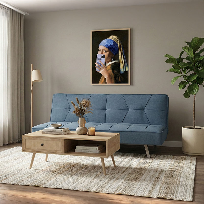 Divan-shtrat 3 vendesh Travis pakoworld me pëlhurë në ngjyrë blu të çelur 175x83x74cm