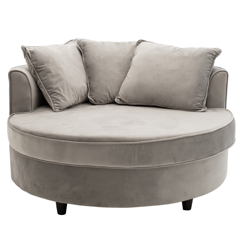 Fotel-divan pakoworld divan i rrumbullakët në kadife gri 123x120x85cm