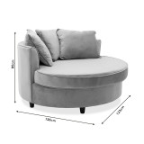 Fotel-divan pakoworld divan i rrumbullakët në kadife gri 123x120x85cm