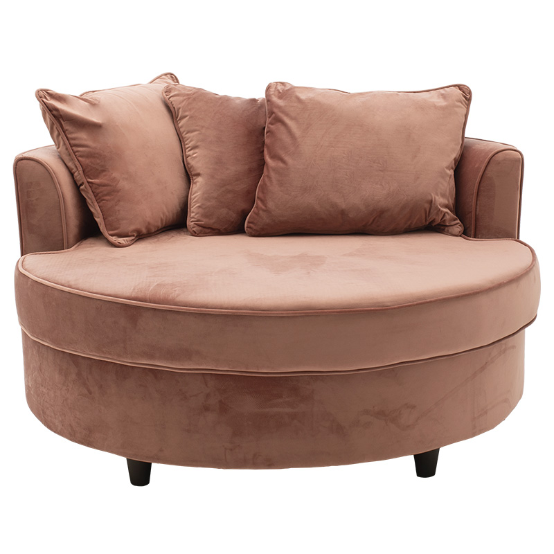 Kolltuk-divan pakoworld divan i rrumbullakët në kadife ngjyrë molle të kalbur 123x120x85cm