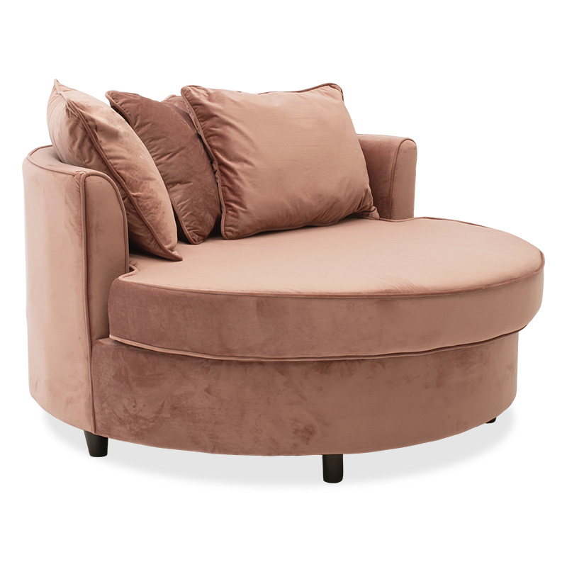 Kolltuk-divan pakoworld divan i rrumbullakët në kadife ngjyrë molle të kalbur 123x120x85cm