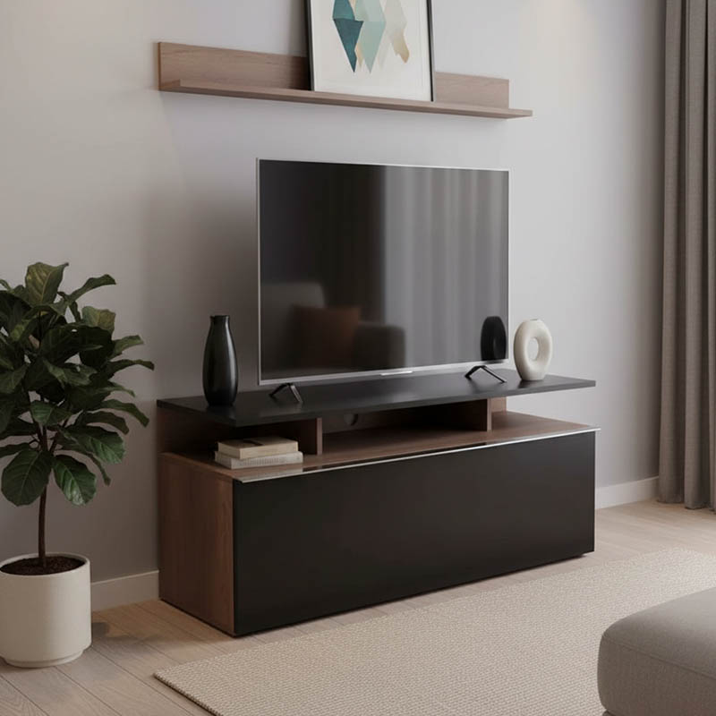 Kabinet TV Temano pakoworld në nuancë të zezë me shkëlqim-arrë 117x40x48cm