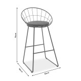 Stol bari Seth pakoworld me tela metalikë të zinj me jastëk PVC të zi