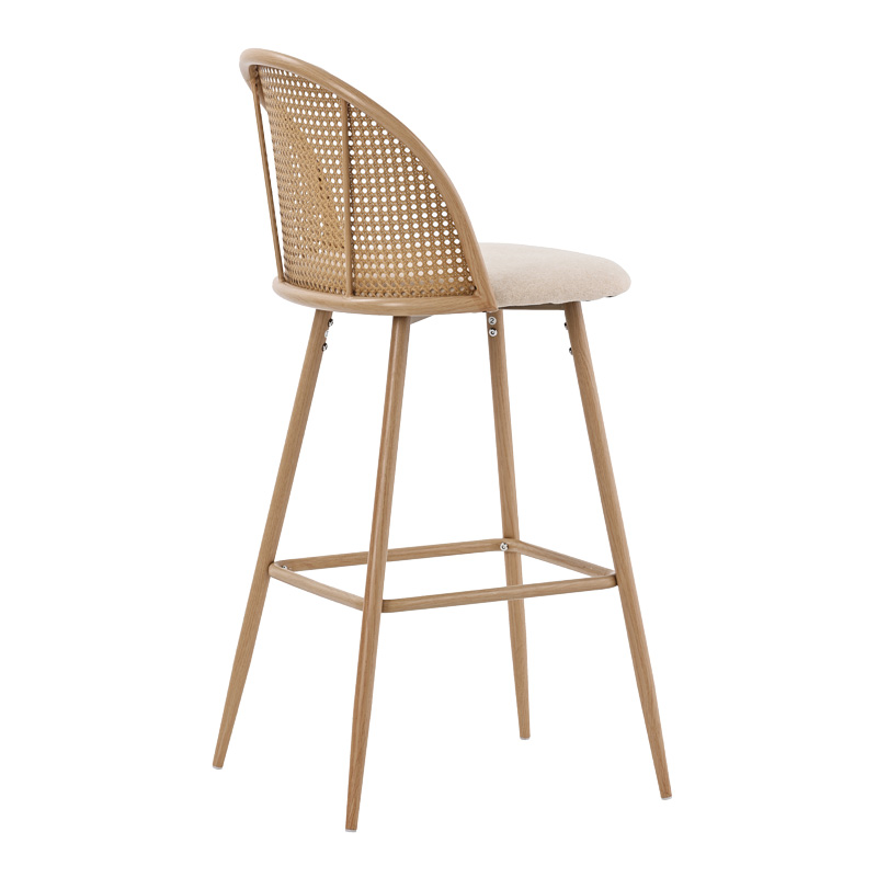 Stol bari Kace pakoworld pe rattan natyral-pëlhurë natyrale-metal natyral 43x55x102cm