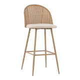 Stol bari Kace pakoworld pe rattan natyral-pëlhurë natyrale-metal natyral 43x55x102cm
