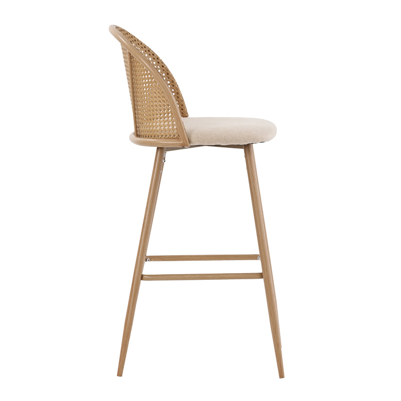 Stol bari Kace pakoworld pe rattan natyral-pëlhurë natyrale-metal natyral 43x55x102cm