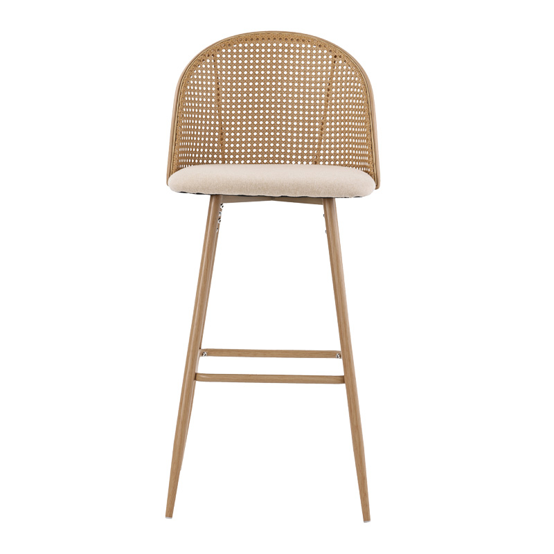 Stol bari Kace pakoworld pe rattan natyral-pëlhurë natyrale-metal natyral 43x55x102cm