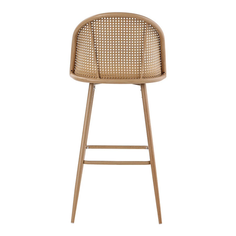 Stol bari Kace pakoworld pe rattan natyral-pëlhurë natyrale-metal natyral 43x55x102cm