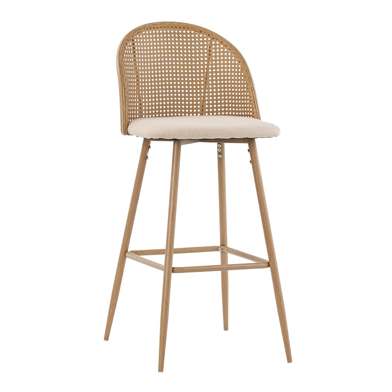 Stol bari Kace pakoworld pe rattan natyral-pëlhurë natyrale-metal natyral 43x55x102cm