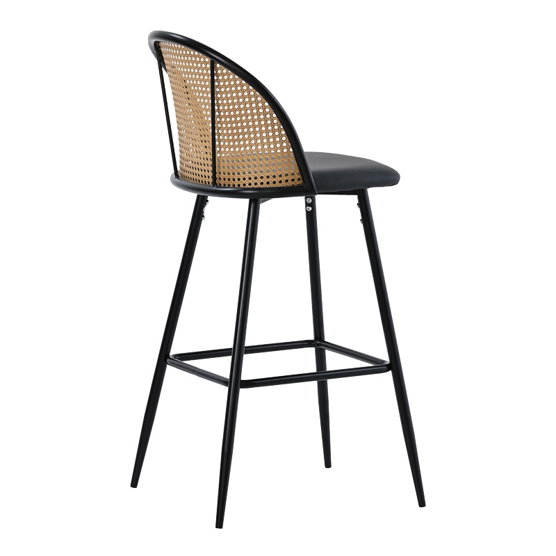 Stol bari Kace pakoworld pe rattan natyral-pu gri e errët-metal i zi 43x55x102cm