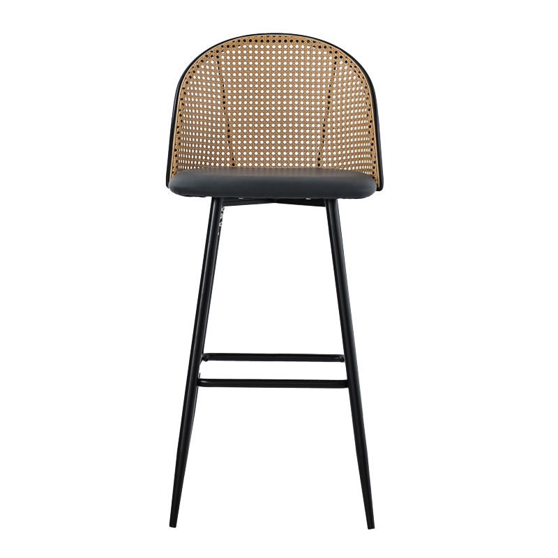 Stol bari Kace pakoworld pe rattan natyral-pu gri e errët-metal i zi 43x55x102cm