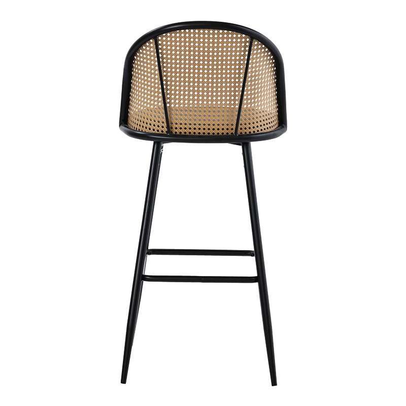 Stol bari Kace pakoworld pe rattan natyral-pu gri e errët-metal i zi 43x55x102cm
