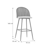 Stol bari Kace pakoworld pe rattan natyral-pu gri e errët-metal i zi 43x55x102cm