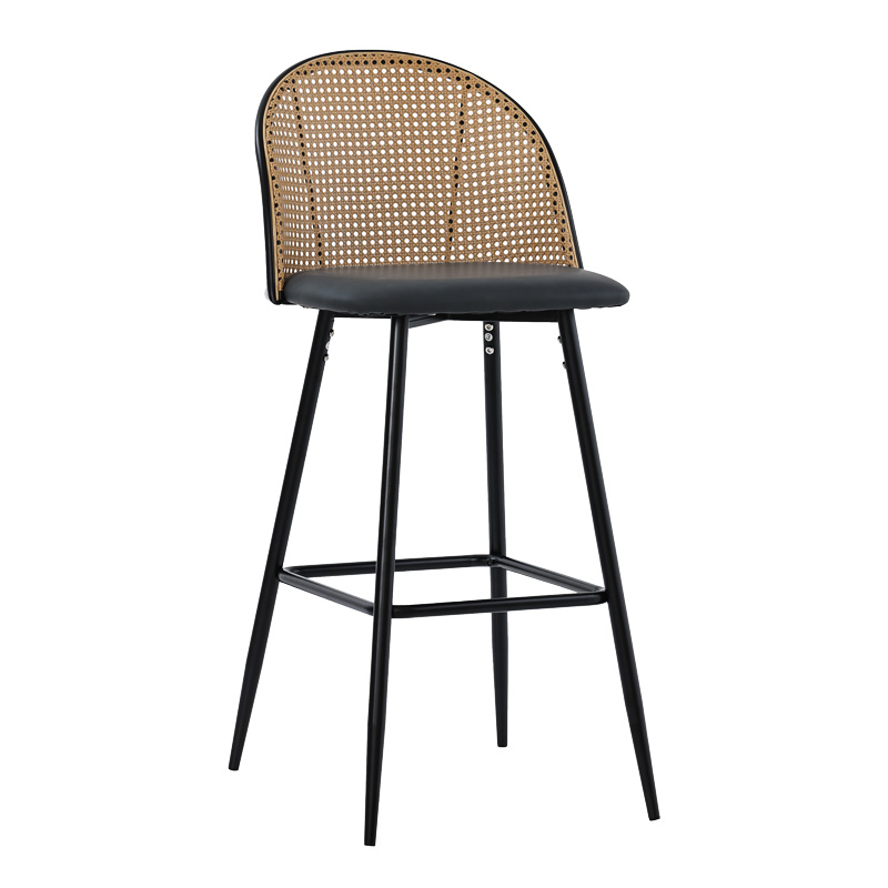 Stol bari Kace pakoworld pe rattan natyral-pu gri e errët-metal i zi 43x55x102cm
