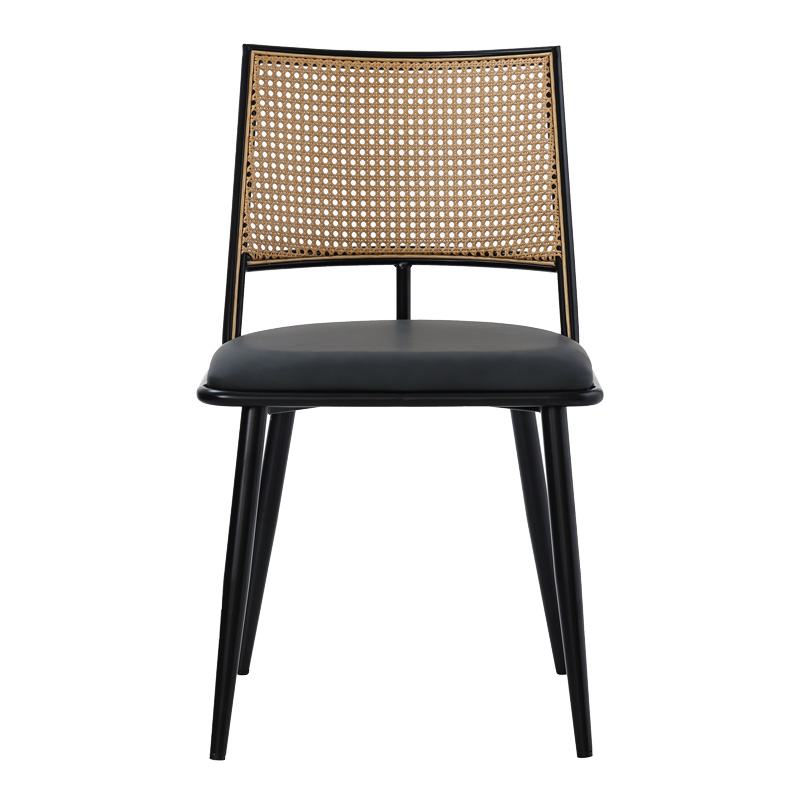 Karrige Giulia pakoworld pe rattan bezhë-pu e zezë gri-metal e zezë 49x52x80cm