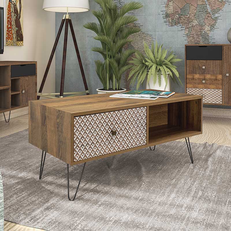 Komodinë tavoline kafeje Boho pakoworld në ngjyrë arre 100x50x46cm