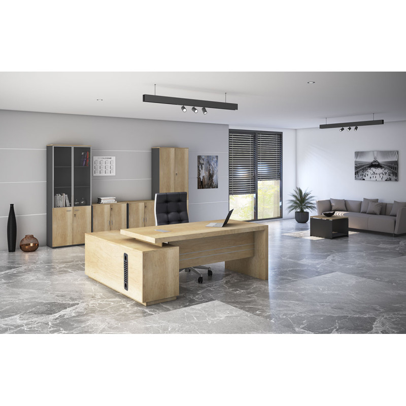 Tavolinë pune profesionale e kthyeshme Amazon nga Pakoworld në nuancë natyrale, 200x170x75 cm.