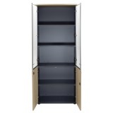 Bibliotekë Lotus pakoworld me katër dyer xhami dhe druri në ngjyrë lisi - gri e errët 80x40x200cm