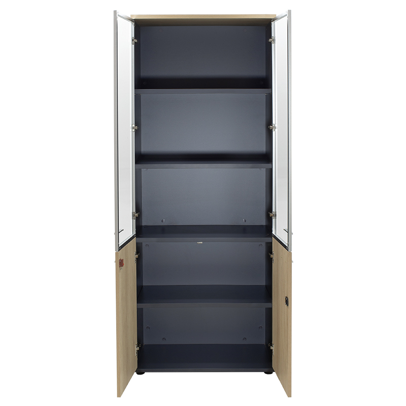 Bibliotekë Lotus pakoworld me katër dyer xhami dhe druri në ngjyrë lisi - gri e errët 80x40x200cm