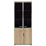 Bibliotekë Lotus pakoworld me katër dyer xhami dhe druri në ngjyrë lisi - gri e errët 80x40x200cm