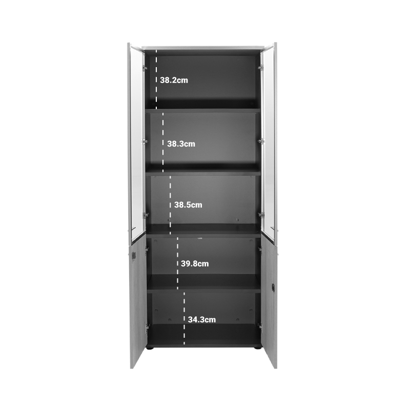 Bibliotekë Lotus pakoworld me katër dyer xhami dhe druri në ngjyrë lisi - gri e errët 80x40x200cm