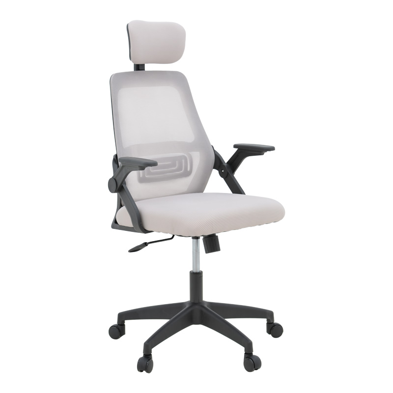 Karrige zyre Peja pakoworld rrjetë pëlhure gri-bezhë dhe kornizë e zezë 58x60x107-117cm