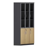 Bibliotekë Lotus pakoworld me xham dhe dru në ngjyrë natyrale - gri e errët 120x40x200cm