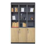 Bibliotekë Lotus pakoworld me xham dhe dru në ngjyrë natyrale - gri e errët 120x40x200cm