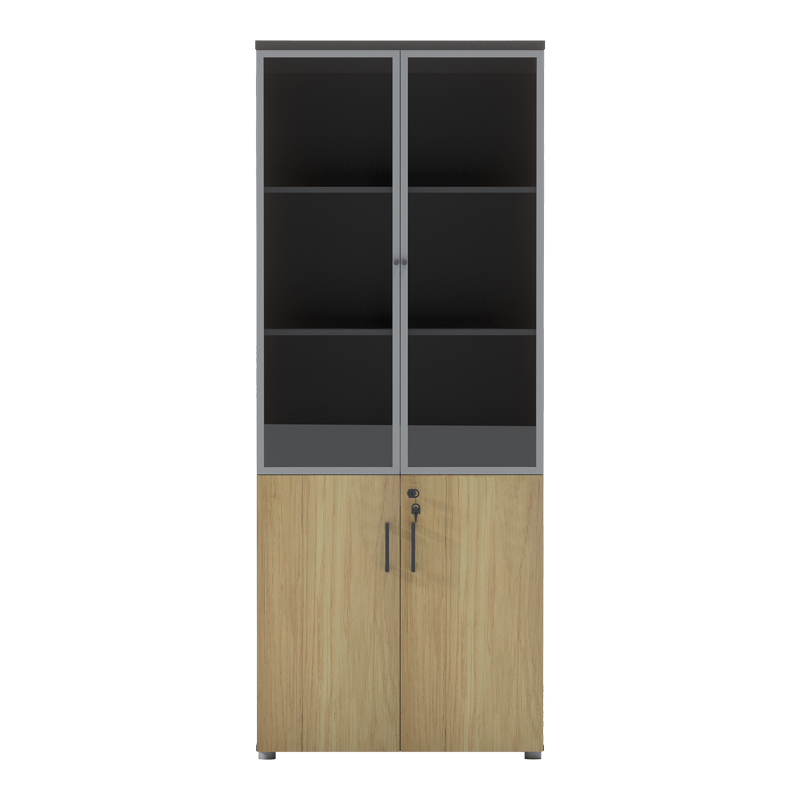 Bibliotekë profesionale Lotus pakoworld me dyer xhami në ngjyrë natyrale-antracit 80x40x200cm