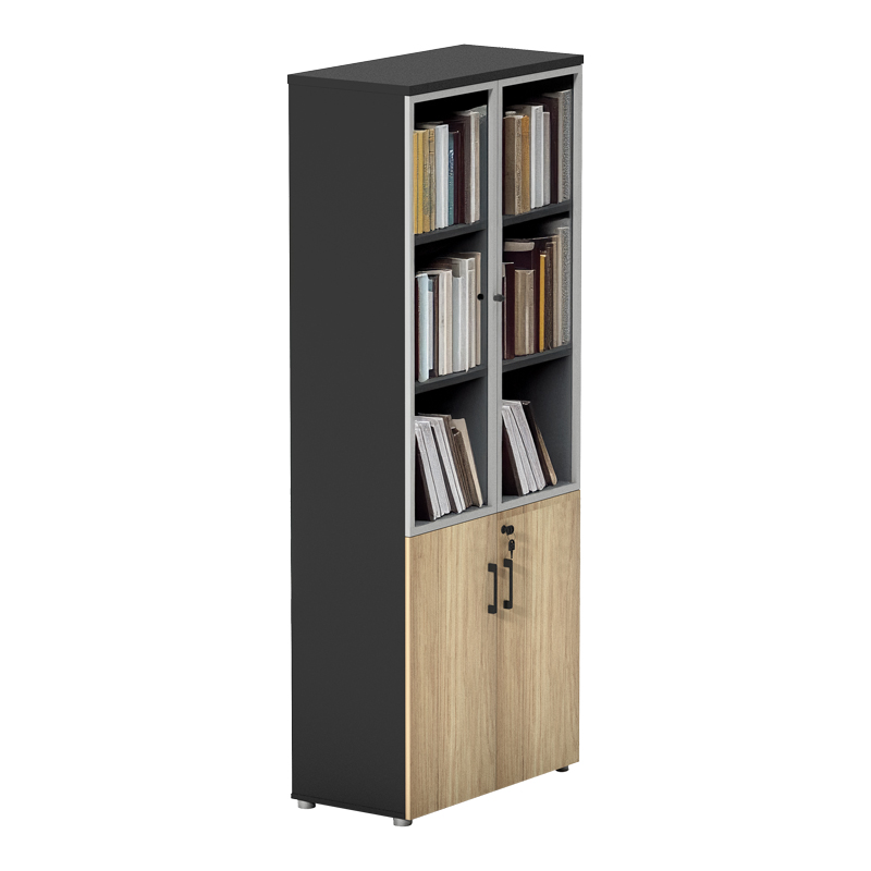 Bibliotekë profesionale Lotus pakoworld me dyer xhami në ngjyrë natyrale-antracit 80x40x200cm