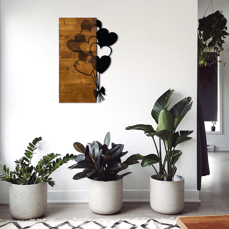Dekor muri Hearby pakoworld dru pishe në ngjyrë natyrale dhe metal i zi 39x3x58cm