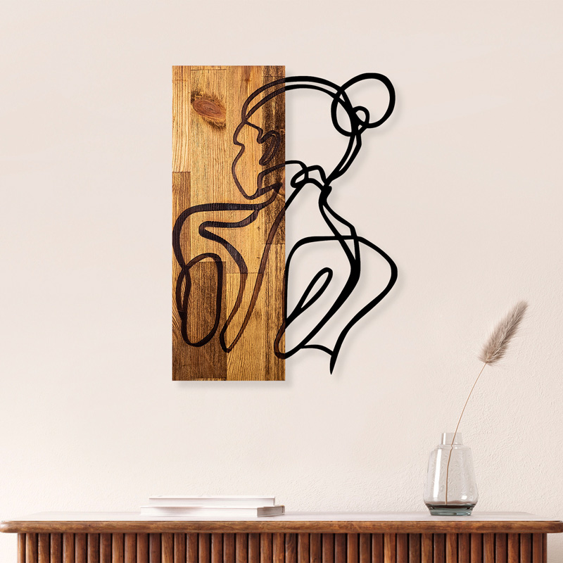 Dekor muri Womanel pakoworld dru pishe në ngjyrë natyrale dhe metal i zi 35x3x50cm
