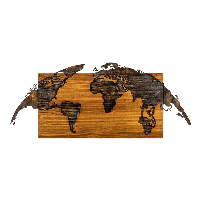 Dekor muri Mable pakoworld dru pishe në ngjyrë natyrale dhe metal i zi 83x3x38cm
