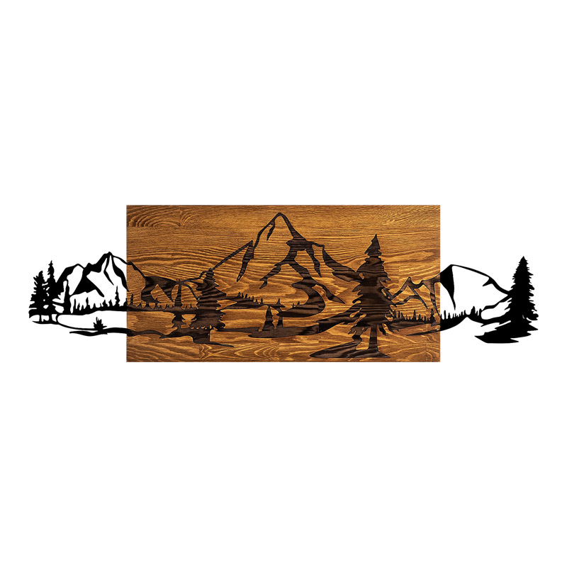 Dekor muri Nereve pakoworld dru pishe në ngjyrë natyrale dhe metal i zi 95x3x30cm