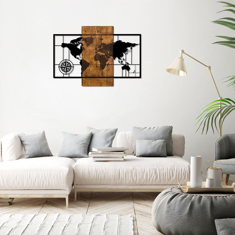 Dekor muri Merzo pakoworld dru pishe në ngjyrë natyrale dhe metal i zi 58x3x85cm